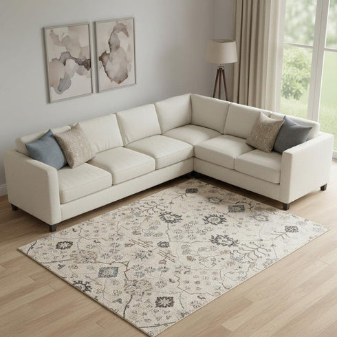 9' X 12' Blue And Ivory Wool Floral Hand Tufted Area Rug