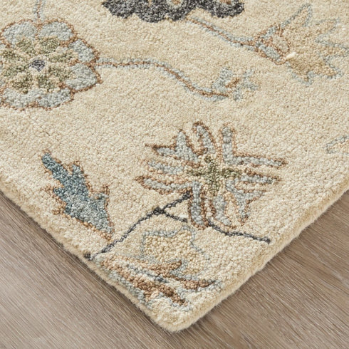 9' X 12' Blue And Ivory Wool Floral Hand Tufted Area Rug