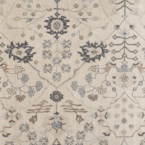 9' X 12' Blue And Ivory Wool Floral Hand Tufted Area Rug