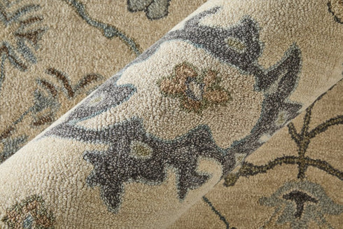 9' X 12' Blue And Ivory Wool Floral Hand Tufted Area Rug