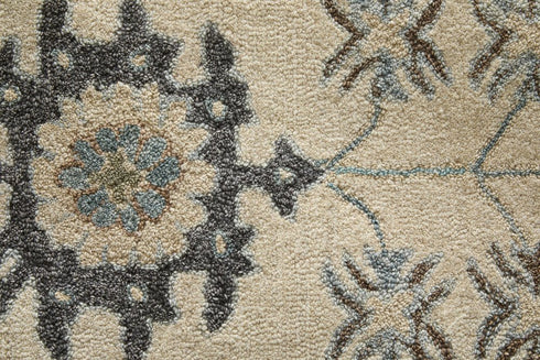 9' X 12' Blue And Ivory Wool Floral Hand Tufted Area Rug