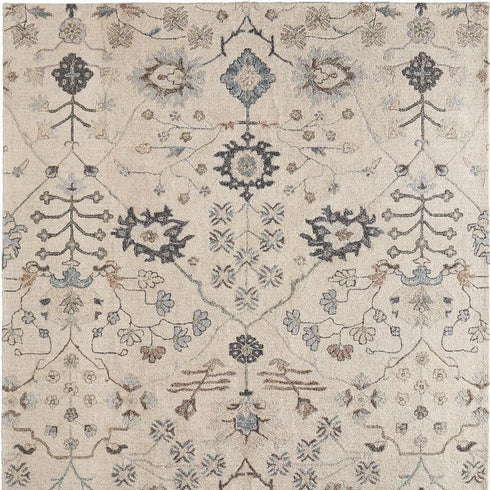 9' X 12' Blue And Ivory Wool Floral Hand Tufted Area Rug