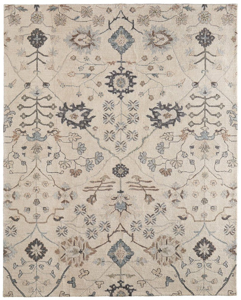 9' X 12' Blue And Ivory Wool Floral Hand Tufted Area Rug