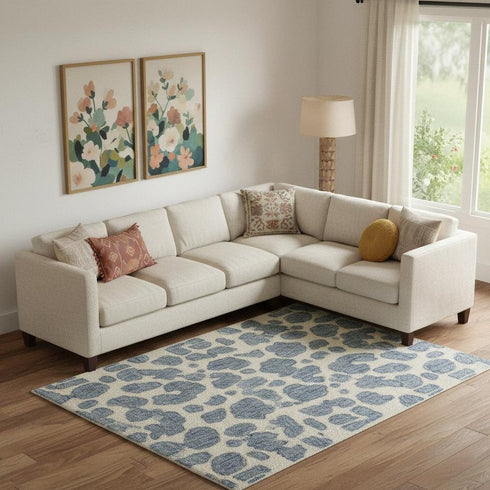 9' X 12' Blue And Ivory Wool Abstract Hand Tufted Area Rug