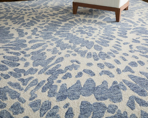 9' X 12' Blue And Ivory Wool Abstract Hand Tufted Area Rug
