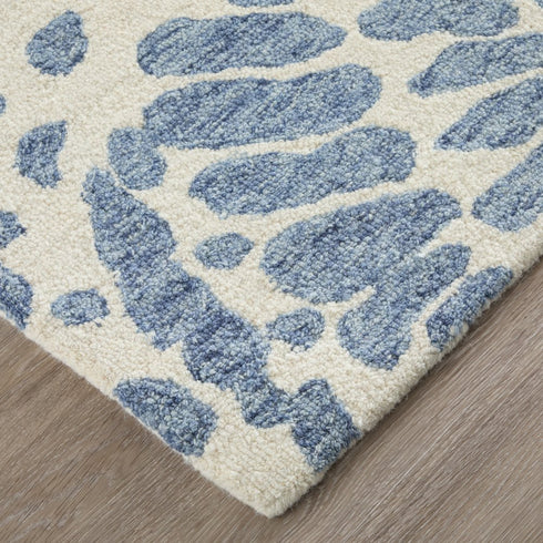 9' X 12' Blue And Ivory Wool Abstract Hand Tufted Area Rug