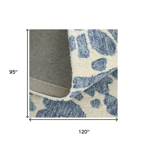 9' X 12' Blue And Ivory Wool Abstract Hand Tufted Area Rug