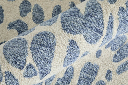 9' X 12' Blue And Ivory Wool Abstract Hand Tufted Area Rug
