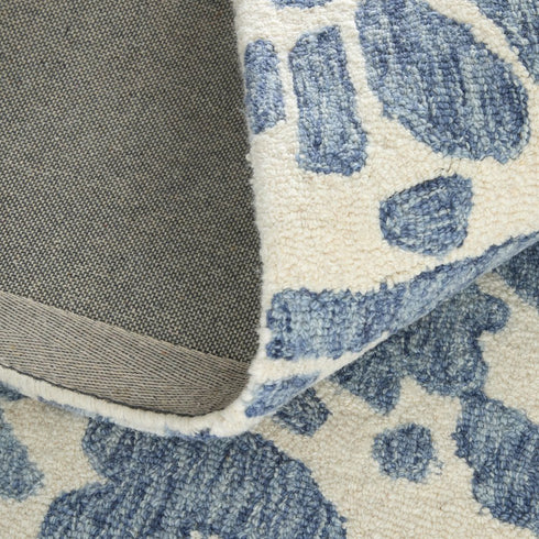 9' X 12' Blue And Ivory Wool Abstract Hand Tufted Area Rug