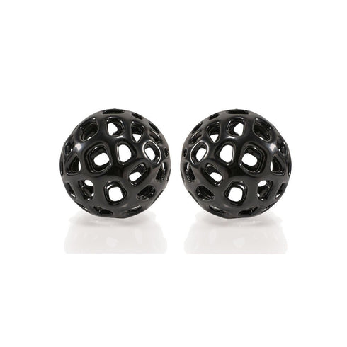 Set of Two Black Aluminum Hand Painted Decorative Orbs