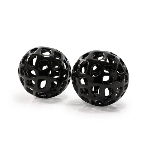 Set of Two Black Aluminum Hand Painted Decorative Orbs