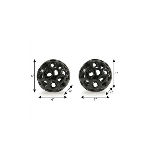 Set of Two Black Aluminum Hand Painted Decorative Orbs