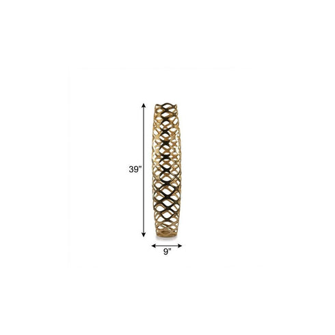 39" Gold Aluminum Pierced Geometric Cylinder Floor Vase