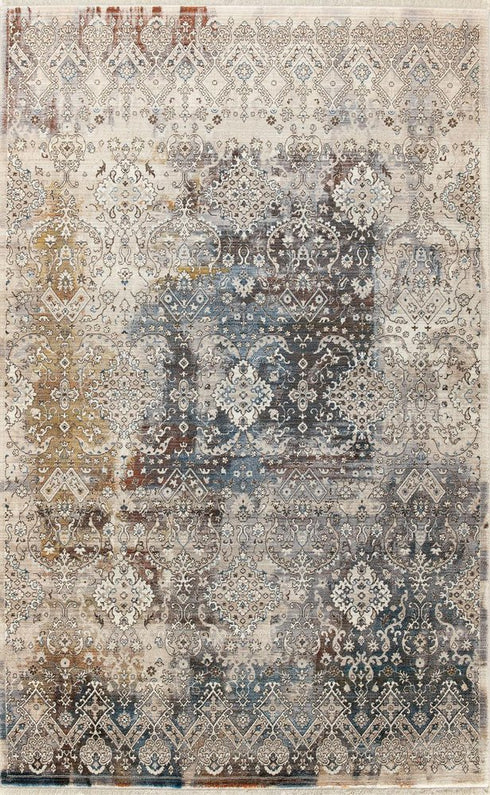 5' X 8' Blue And Orange Medallion Distressed Area Rug With Fringe