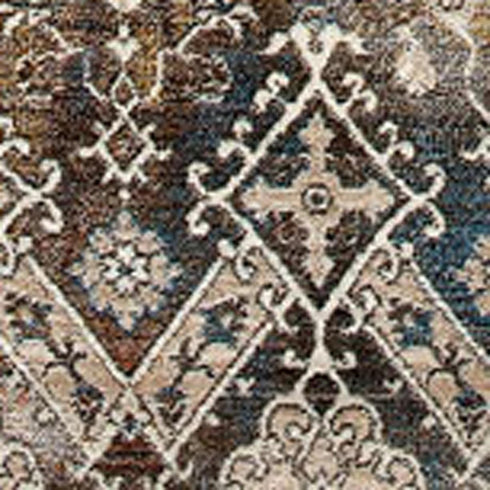 5' X 8' Blue And Orange Medallion Distressed Area Rug With Fringe