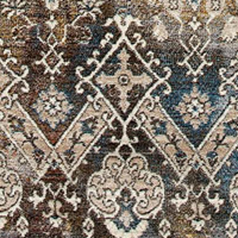5' X 8' Blue And Orange Medallion Distressed Area Rug With Fringe