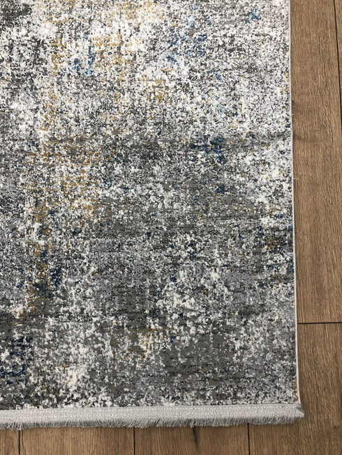 5' X 8' Blue And Gray Abstract Distressed Area Rug With Fringe
