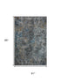 5' X 8' Blue And Gray Abstract Distressed Area Rug With Fringe