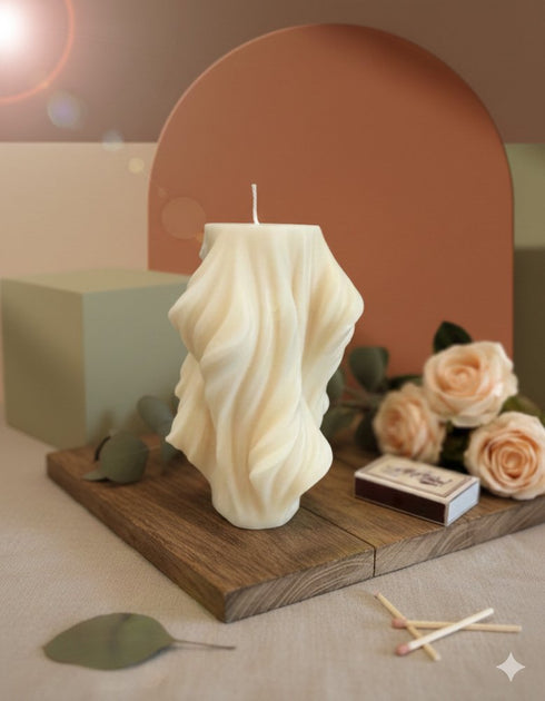 4" White Unscented Dimensional Twist Candle