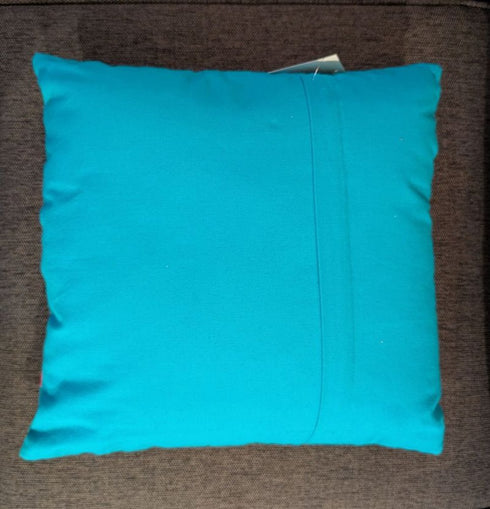 Set of Two 16" Blue And Pink Floral Cotton Throw Pillows with Embroidery