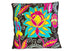 Set of Two 16" Black And Blue Floral Cotton Throw Pillows with Embroidery
