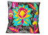 Set of Two 16" Black And Blue Floral Cotton Throw Pillows with Embroidery