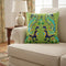 Set of Two 18" Blue And Green Peacock Cotton Throw Pillows with Embroidery