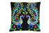Set of Two 18" Black And Blue Peacock Cotton Throw Pillows with Embroidery