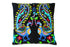 Set of Two 18" Black And Blue Peacock Cotton Throw Pillows with Embroidery