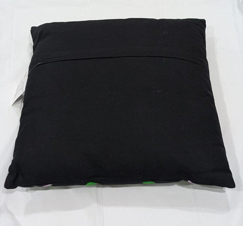Set of Two 18" Black And Blue Peacock Cotton Throw Pillows with Embroidery