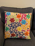 Set of Two 20" Natural Blue And Yellow Floral Cotton Throw Pillows with Embroidery