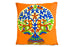 Set of Two 16" Orange And Blue Patchwork Tree Cotton Throw Pillows with Applique And Embroidery