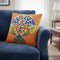 Set of Two 16" Orange And Blue Patchwork Tree Cotton Throw Pillows with Applique And Embroidery