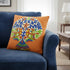 Set of Two 16" Orange And Blue Patchwork Tree Cotton Throw Pillows with Applique And Embroidery