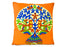 Set of Two 16" Orange And Blue Patchwork Tree Cotton Throw Pillows with Applique And Embroidery