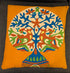 Set of Two 16" Orange And Blue Patchwork Tree Cotton Throw Pillows with Applique And Embroidery
