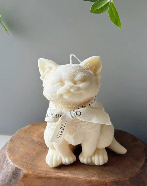 6" Ivory Unscented Dimensional Cat Candle