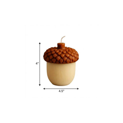 4" Brown And Ivory Latte And Pumpkin Scented Dimensional Acorn Candle