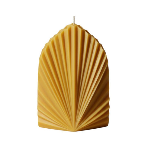 6" Gold Mahogany And Teakwood Scented Dimensional Palm Leaf Candle
