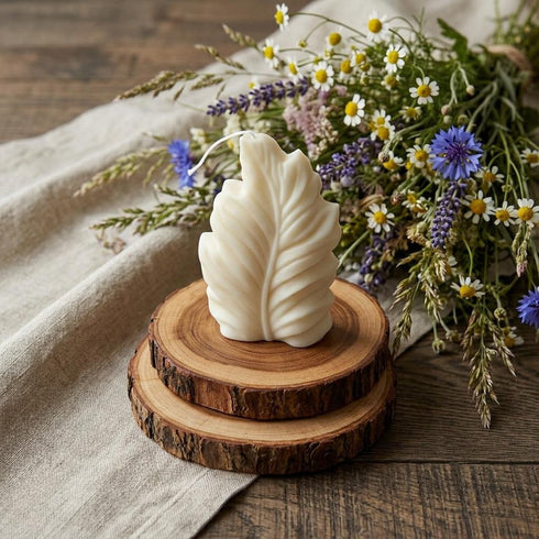 6" Ivory Unscented Dimensional Feather Candle