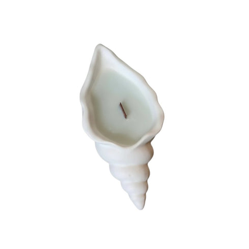 6" Light Blue Ocean Breeze Scented Soy Wax Candle In White Resin Novelty Holder