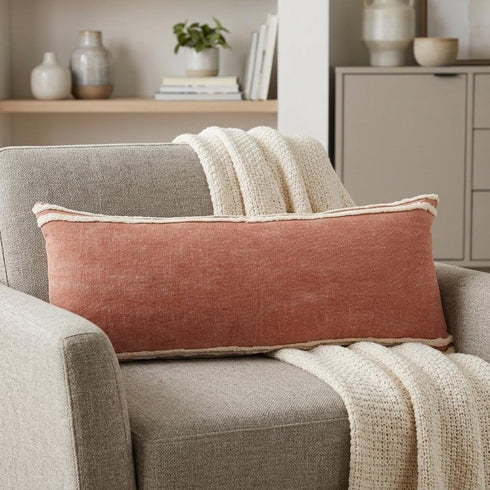36" X 14" Brown And White Lumbar Striped Cotton Throw Pillow Cover