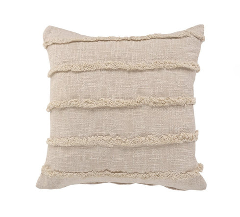 20" Beige And Tan Striped Cotton Throw Pillow Cover