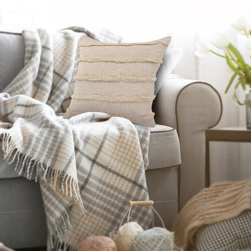 20" Beige And Tan Striped Cotton Throw Pillow Cover