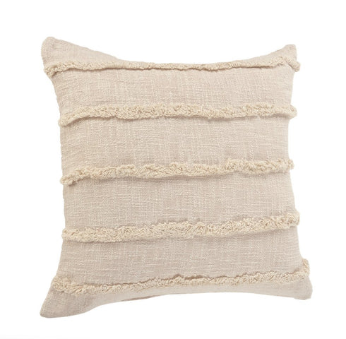 20" Beige And Tan Striped Cotton Throw Pillow Cover