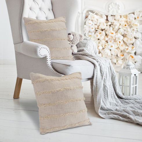 20" Beige And Tan Striped Cotton Throw Pillow Cover
