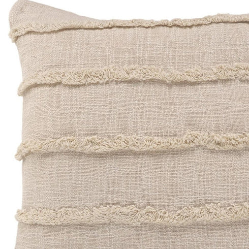 20" Beige And Tan Striped Cotton Throw Pillow Cover