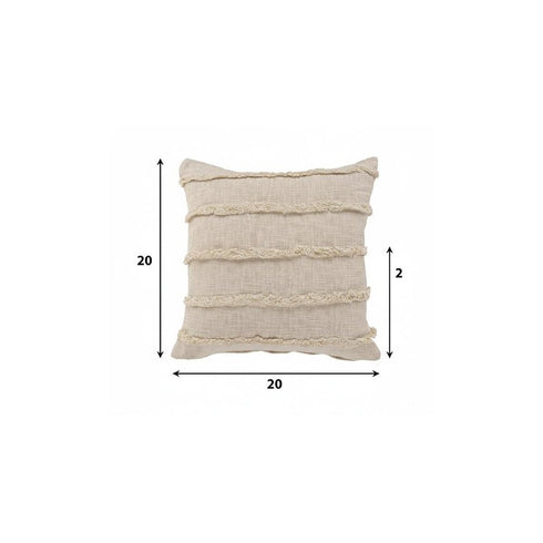 20" Beige And Tan Striped Cotton Throw Pillow Cover