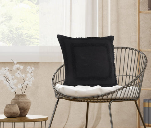 20" Black And Charcoal Geometric Cotton Throw Pillow Cover