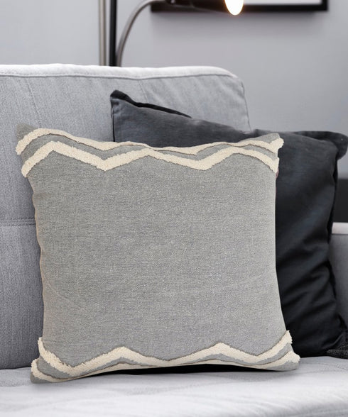 20" Gray And Cool Gray Geometric Cotton Throw Pillow Cover